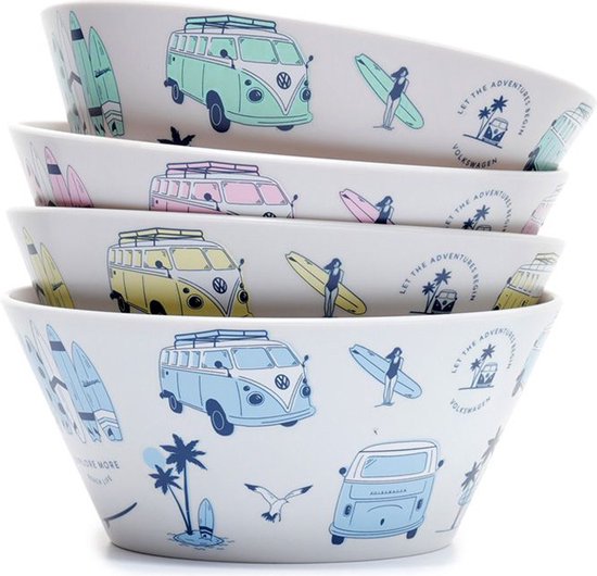 Set Picknick/Camping Schaaltjes RPET - Volkswagen T1 Camper Explore More - 4 stuks - 6,5x14,5cm van Volkswagen