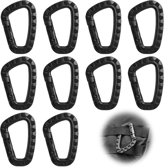 Set van 10 D-vormige kunststof karabiners voor outdoor, camping en klimmen