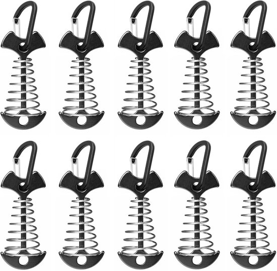 Set van 10 - Fishbone dekankerharingen - Tent Haringen - met Veergesp - Zwart - 77*35 mm - Winddicht - Geschikt voor kamperen en wandelen in de buitenlucht - Roestvrij staal & aluminiumlegering van Merkloos
