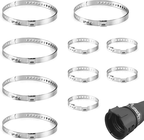 Set van 10 klemmen voor asmanchetten, asmanchet, klemmen, tang, roestvrij staal, universeel, verstelbare klemklem, oorklem, CV, scharnierklem, kit, slangklemmen voor aandrijfas, auto, verpakking van van Gojon