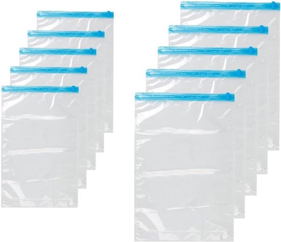 Set van 10 reiscompressiezakken, 2 maten voor kleding, dekens en handdoeken, eenvoudig op te rollen zonder stofzuiger