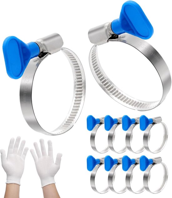 Set van 10 verstelbare slangklemmen met vleugelmoer 32-50mm voor zwembad, gas en tuin DIY