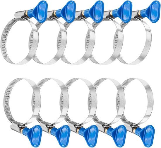 Set van 10 verstelbare slangklemmen met vleugelmoer, roestvrij staal, 25-40mm, ideaal voor water- en gasslangen, tuin- en buisklemmen