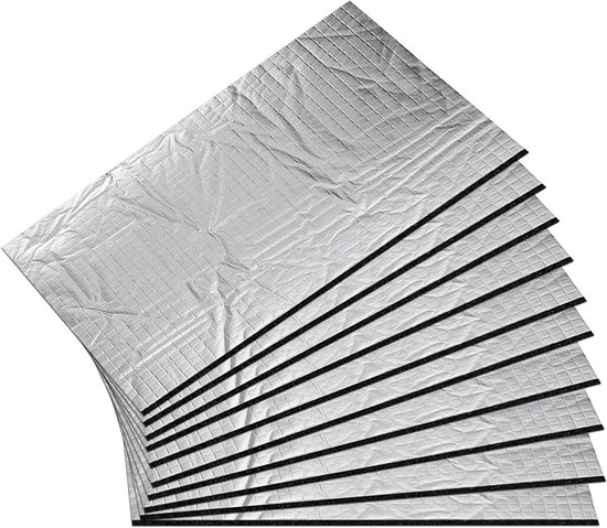Set van 10 Zelfklevende Aluminium Butyl Isolatiematten 250 x 180 x 7 mm voor Geluidsisolatie, Warmte-isolatie en Brandwerende Bescherming in Huizen, Kantoorgebouwen en Voertuigen van Merkloos