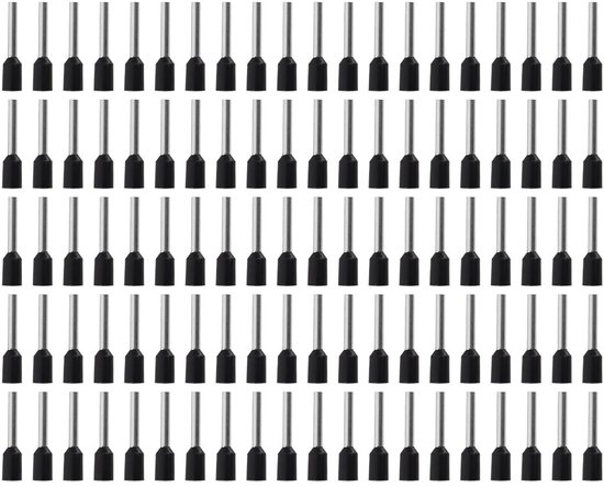 Set van 100 stuks zwarte geïsoleerde ferrules 1.5 mm² x 12 mm voor garages, aansluitdozen en werkplaatsen