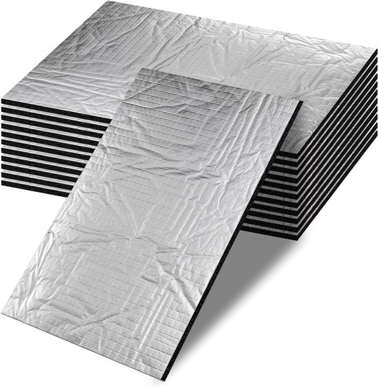 Set van 12 Aluminium Butyl Vellen 400 x 250 x 5 mm - Geluidsisolatie, Warmte-isolatie, Brandwerend en Waterdicht Zelfklevend Matje voor Thuis en Kantoor