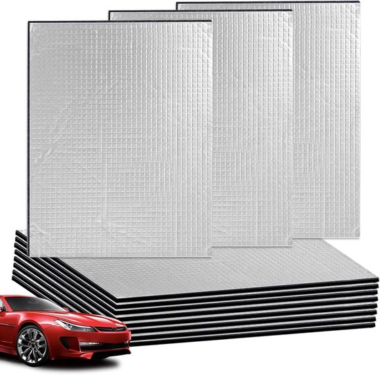 Set van 12 Geluidsisolatie Matten voor Auto 40 x 25 cm - Zelfklevende Brandwerende en Vochtbestendige Isolatie Matten voor Geluidsdemping en Warmtebescherming van Merkloos