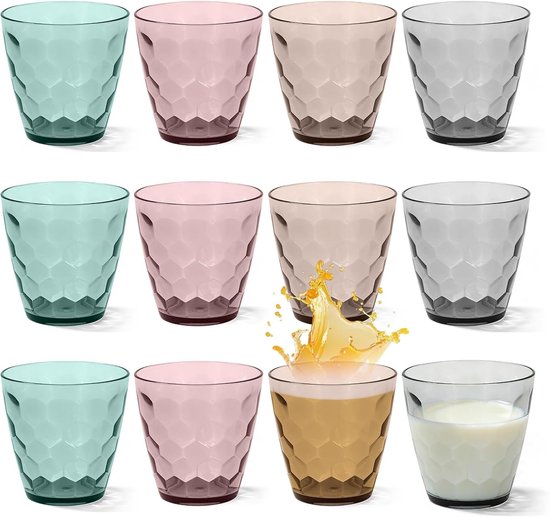 Set van 12 herbruikbare plastic bekers: kleurrijke drinkbekers voor camping, picknick en strand, vaatwasserbestendig en ideaal voor feesten