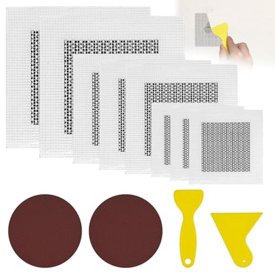 Set van 12 Zelfklevende Aluminium Wandreparatie Patches voor Droogwand met Schuurpapier en Spatel - 10x10cm, 10x15cm, 20x20cm