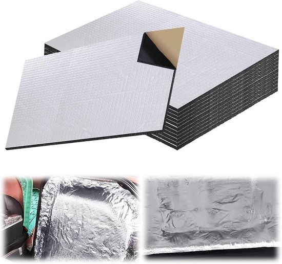 Set van 12 Zelfklevende Geluidsisolatiematten van 10 mm, 40 x 25 cm voor Geluidsisolatie, Warmte-isolatie en Brandbeveiliging van Merkloos