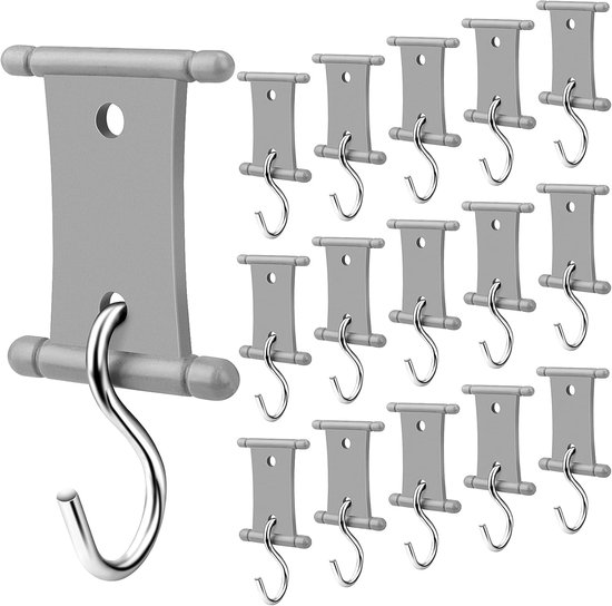 Set van 16 luifellampclips - Luifelhaken - Dubbelzijdige camperlamphouders - Lampstandaards - Voor het ophangen van lampen en kleding - Geschikt voor rails van 5/6 mm en 7/8 mm - Voor campers, caravans, campers, kampeertenten (grijs)