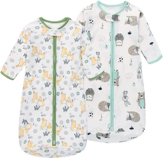 Set van 2 draagbare babyslaapzakken van 100% katoen met lange mouwen voor peuters van 0 tot 18 maanden - uil konijn S van Merkloos