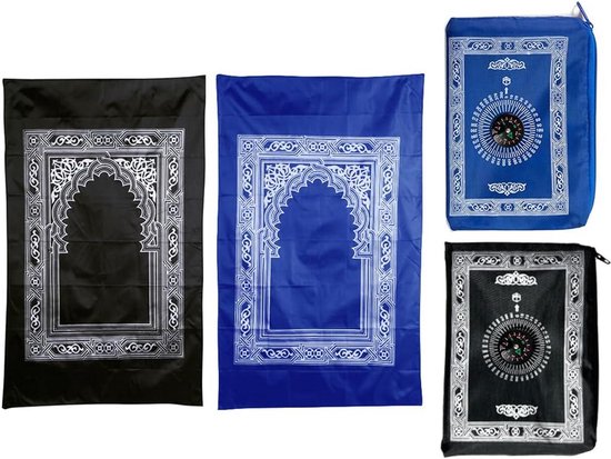 Set van 2 Draagbare Gebedsmatten met Kompas voor Moslims - Lichtgewicht en Waterdicht Reisgebedskleed van Merkloos