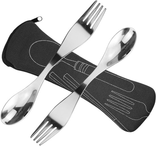 Set van 2 Draagbare RVS Sporks voor Kampeerspullen - Lichtgewicht Bestek voor Buitenactiviteiten