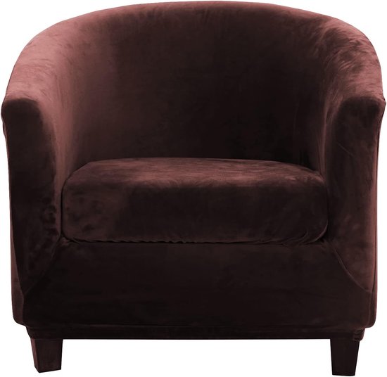 Set van 2 Fluwele Clubfauteuil Hoezen - Rekbare Stretchovers voor Fauteuil - Donkerbruin