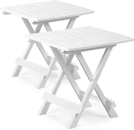 Set van 2 Klaptafels Adige 50x45x43cm Draagbaar Campingtafel Bijzettafel – Wit