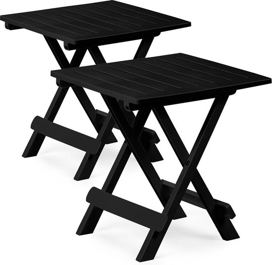Set van 2 Klaptafels Adige 50x45x43cm Draagbaar Campingtafel Bijzettafel - Zwart