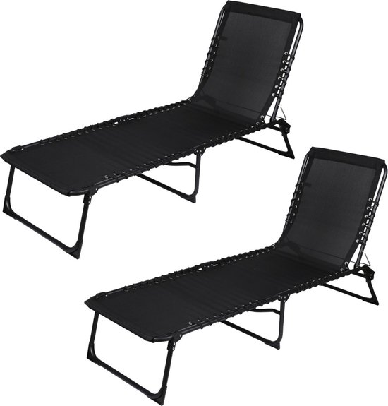 Set van 2 ligbedden zwart – verstelbare ligstoelen – 187 x 56 cm – stalen frame – tuin / zwembad / terras