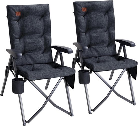 Set van 2 Luxe Campingstoelen met Hoge Rug - Verstelbare Comfortabele Tuinstoelen 150kg