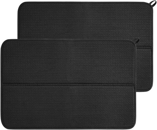 Set van 2 Microvezel Droogmatten - Super Absorberend, Antislip en Warmte-isolerend voor Keuken, Bar en Aanrecht, 40x45cm (Zwart) van Merkloos