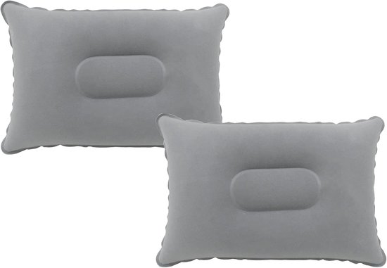 Set van 2 opblaasbare kussens - kussen - Reiskussens - 34*22 cm - Geschikt voor kamperen en reizen - PVC - Grijs