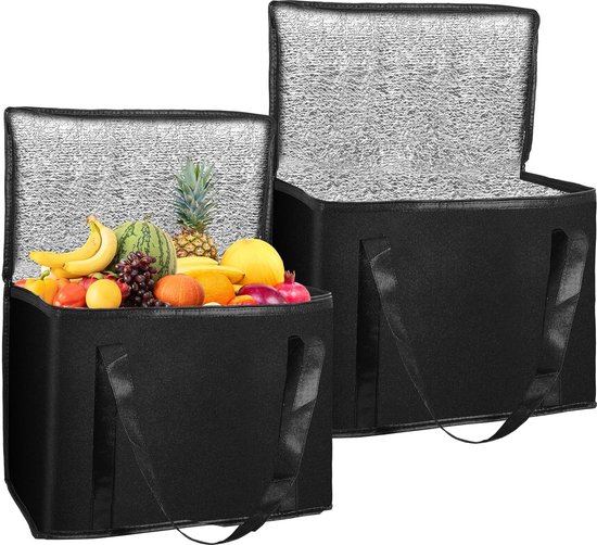 Set van 2 opvouwbare koeltassen, grote koeltassen met ritssluiting, koeltassen, geïsoleerde tassen, boodschappentassen, opvouwbare, herbruikbare picknickkoeltassen voor buitenreizen, transport van DEGDL.