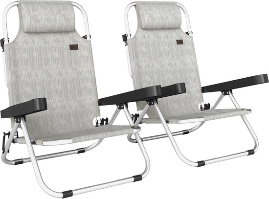 Set van 2 opvouwbare ligstoelen met in 4 standen verstelbare rugleuning en hoofdsteun, aluminium, 62 x 61 x 80 cm, grijs
