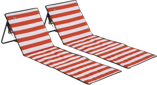 Set van 2 Opvouwbare Strandstoelen – Verstelbare Rugleuning, Zachte Bekleding en Draagriem – Lichtgewicht Ligstoel met Stalen Frame voor Camping en Tuin
