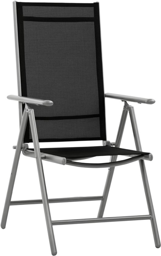 Set van 2 opvouwbare tuinstoelen van aluminium en Texteline met in 7 standen verstelbare rugleuning, zwart, 65 x 55 x 85–105 cm