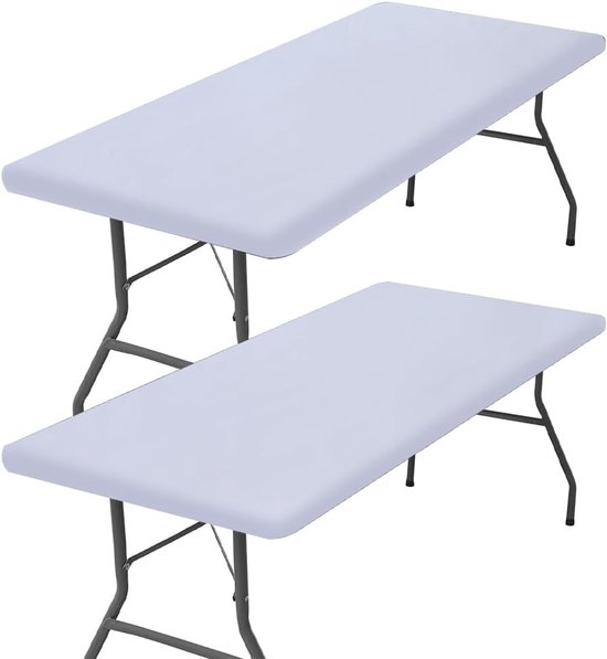 Set van 2 Rectangle Picnic Tablecloths - Waterproof - Elastic Table Cloth - Geschikt voor 4 Foot Folding Table Covers - Wasbare Polyester Fitted Sheet voor Indoor Outdoor Camping (White, 120)