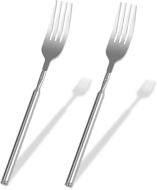Set van 2 Uitschuifbare Vorken voor Barbecue en Reizen - Telescopisch Roestvrij Staal Zitstok