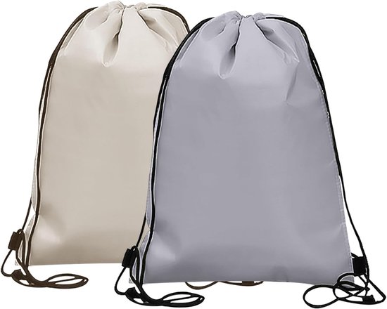 Set van 2 Vouwbare Koeltassen, Trekkoord Rugzakken, Herbruikbare Isolatie Tassen voor Werk, School en Reizen (Beige, Grijs)