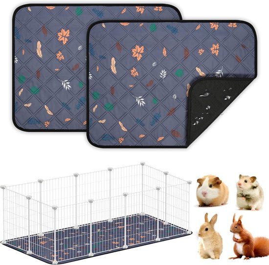 Set van 2 Waterdichte en Herbruikbare Matten voor Cavia Kooi - Antislip Slaapmat voor Kleine Dieren zoals Hamsters en Konijnen - Grijs