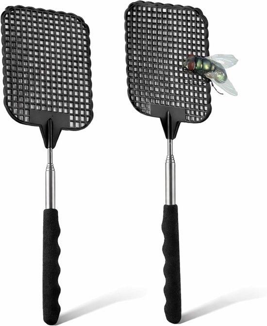 Set van 2 XXL insectenmepper 75 cm vliegenmepper uitschuifbare telescopische vliegenvanger insectenvanger Vliegenbescherming tegen insecten, vliegen, muggen, wespen