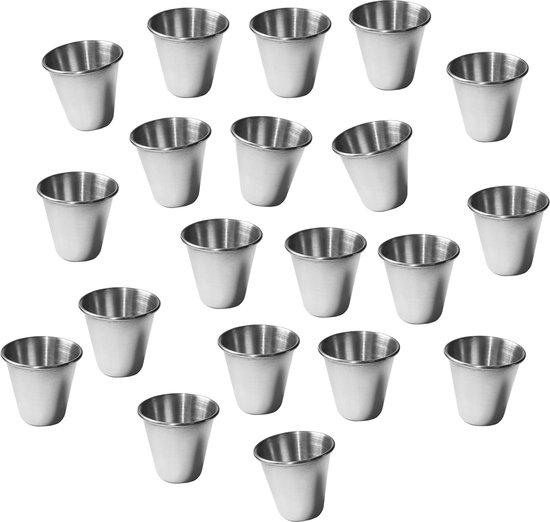 Set van 20 roestvrijstalen bekertjes, 30 ml, met rolrand van Tropifit