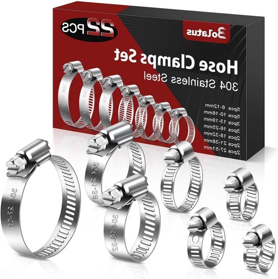 Set van 22 RVS Slangklemmen 6 - 51 mm Verstelbare Schroefklemmen voor Tuinslang, Zwembadslang en Gasleiding