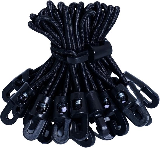 Set van 25 Stretch Rubber Expander met Haak, 10 cm Tensioner voor Zeilen, Posters, Tent en Banner, Zwart en Veelzijdig Gebruik