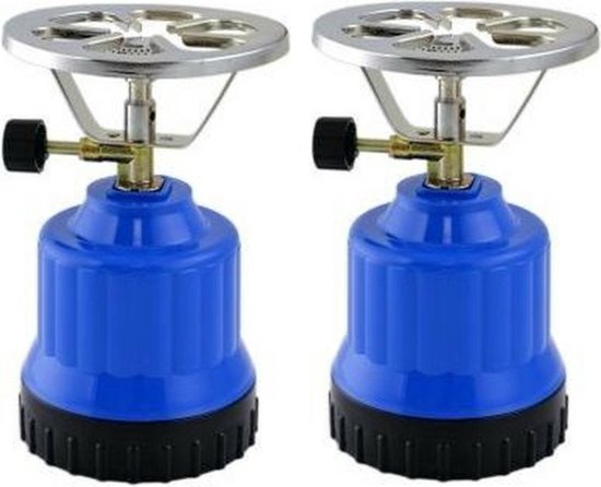 Set van 2x stuks camping/kampeer kookstellen kunststof blauw - 18 x 12 x 12 cm - Outdoor kookplaat van Wilavo