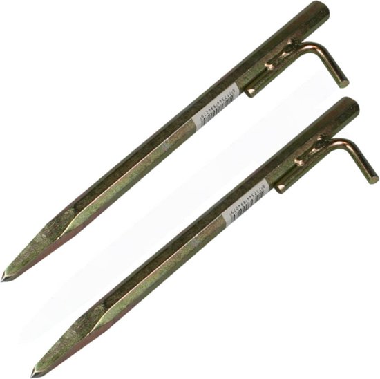 Set van 2x stuks grondpennen/tentharingen goud staal met haak 30 cm - Rotspen - Spijkerharing van TekDeals