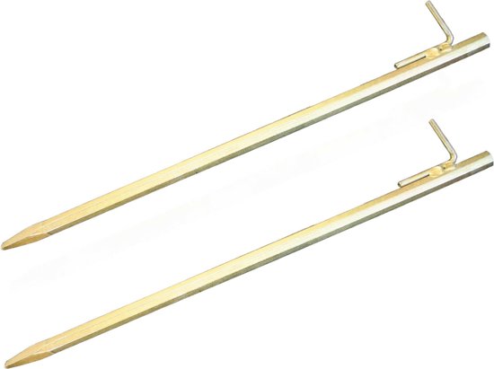 Set van 2x stuks grondpennen/tentharingen goud staal met haak 50 cm - Rotspen - Spijkerharing van Benson