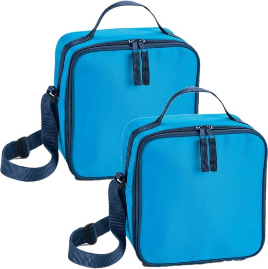 Set van 2x stuks kleine koeltassen voor lunch lichtblauw 20 x 20 x 11 cm 4.5 liter - Koeltassen van Benson