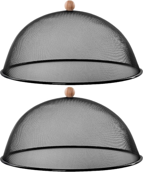 Set van 2x stuks luxe stevige vliegenkappen/voedselkappen zwart metaal 43 cm - Afdekkappen van Deze Courant