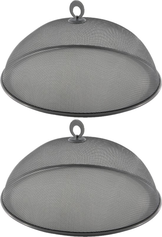 Set van 2x stuks metalen vliegenkappen/voedselkappen antraciet grijs rond 35 cm - Afdekkappen/vliegenkappen van Merkloos