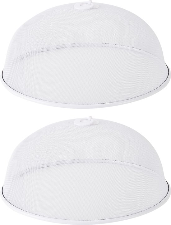 Set van 2x stuks metalen vliegenkappen/voedselkappen wit rond 35 cm - Afdekkappen van Summertime