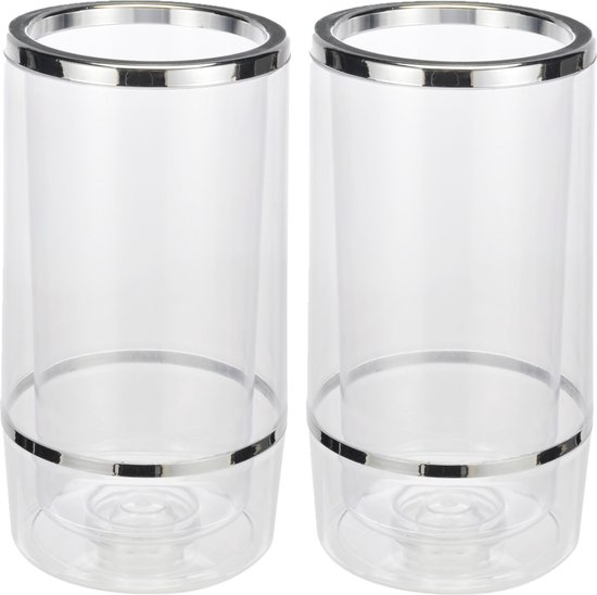 Set van 2x stuks wijnkoelers transparant kunststof 23 cm - Champagnekoeler - Flessenkoeler van Summer Fun
