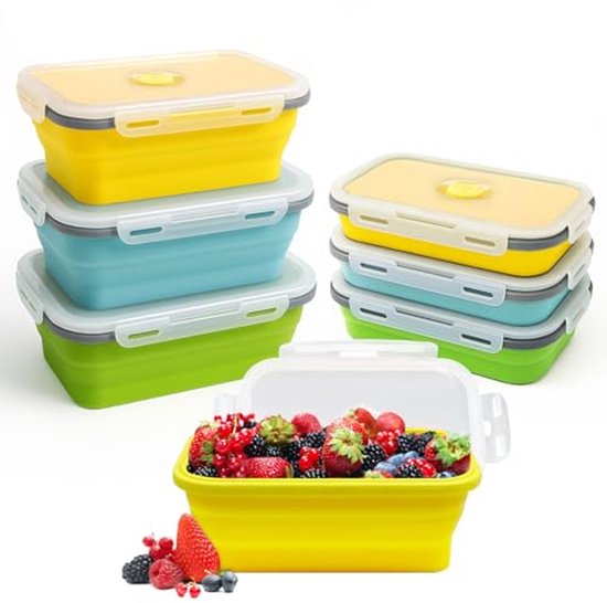Set van 3 opvouwbare siliconen voedselbewaarcontainers - 1200 ml, vaatwasmachinebestendig voor bento box en meal prep