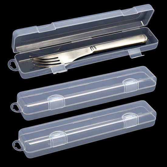 Set van 3 Reisbestendige Bestekdozen van 27 cm - Plastic Bestektray voor Kamperen, School en Buitenactiviteiten - Herbruikbare Opbergdozen voor Eten on-the-go