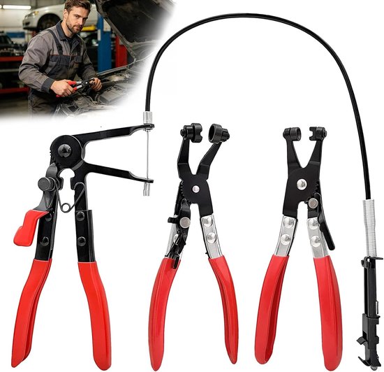 Set van 3 Slangklem Pliers voor Auto Werkplaats - Veerklem Pliers met Draadas voor Radiator en Remslangen, Ideaal voor Onderhoud en Reparatie