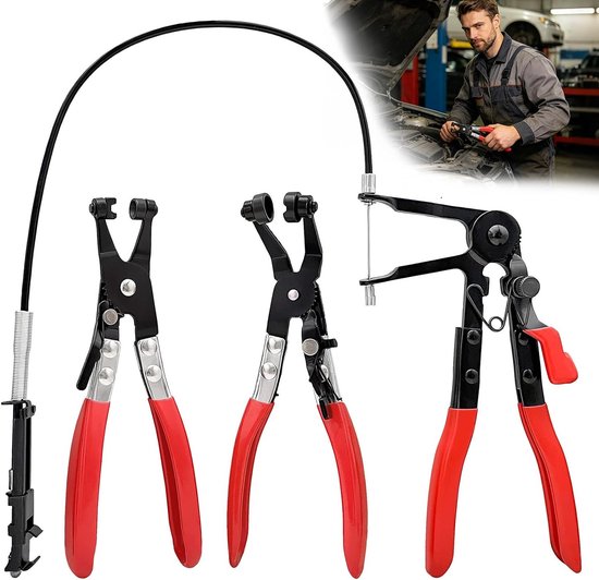 Set van 3 Slangklem Pliers voor Auto Werkplaats - Veerklem Pliers met Draadas voor Radiator en Remslangen, Professioneel Gereedschap