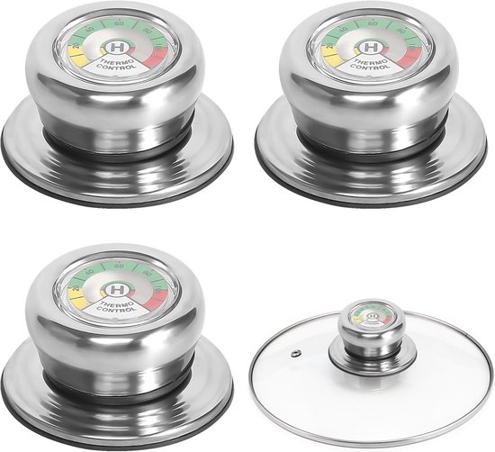 Set van 3 Thermische Potdeksel Handgrepen met Thermometer - Vervangende Knoppen voor Pannen en Deksel, Ideaal voor Koken en Bakken